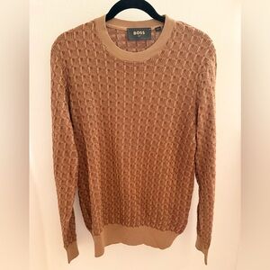 BOSS Regular-Fit Silk Sweater with Geometric Structure Beige M